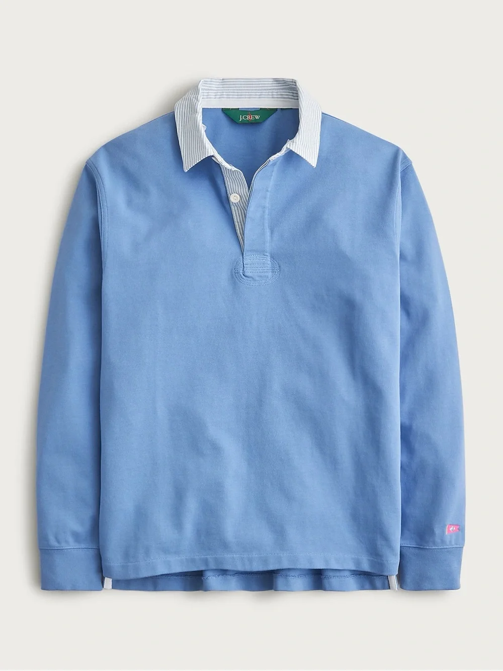 J. Crew Men’s Sky Blue Long-Sleeve Rugby Shirt with White Stripe Collar